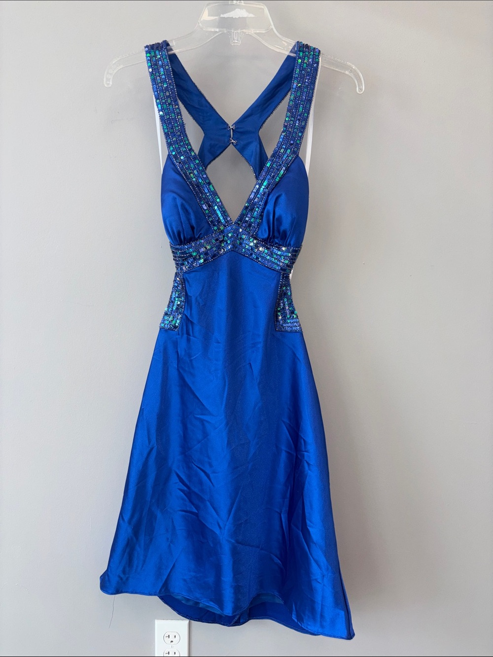 Blondie Nites Royal Blue Satin and Sequin Dress
